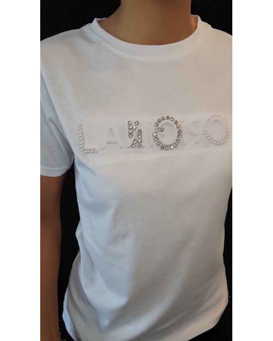 Λευκό T-shirt "ORIGINAL" με Διαμάντια και Μαργαριτάρια Λευκό T-shirt "ORIGINAL" με Διαμάντια και Μαργαριτάρια