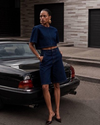 Denim Σετ με Cropped Top & Bermuda Σορτς- 422
