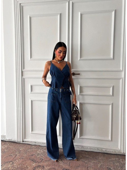 Γυναικείο Denim Σετ Τοπ & Παντελόνι