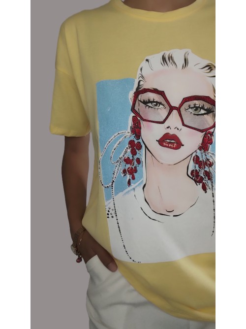 Κίτρινη Μπλούζα με Σχέδιο Fashion Girl-229