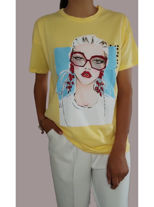 Κίτρινη Μπλούζα με Σχέδιο Fashion Girl-229