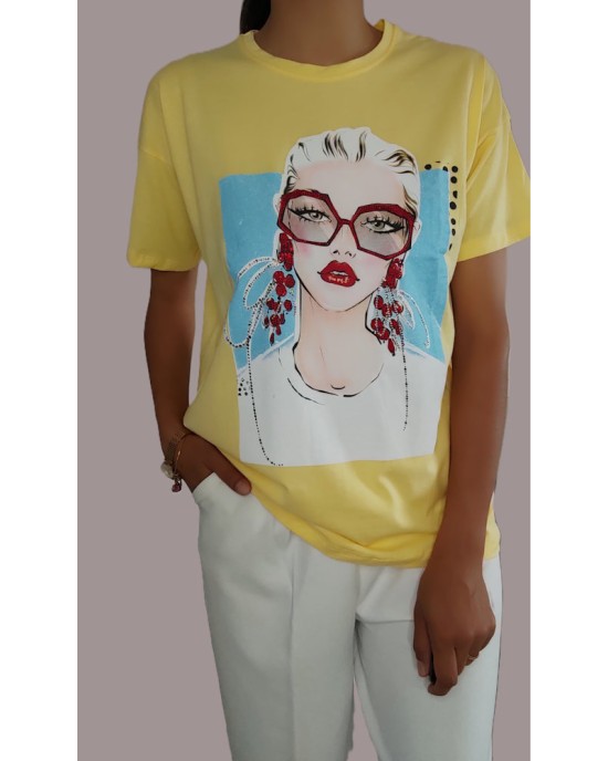Κίτρινη Μπλούζα με Σχέδιο Fashion Girl-229