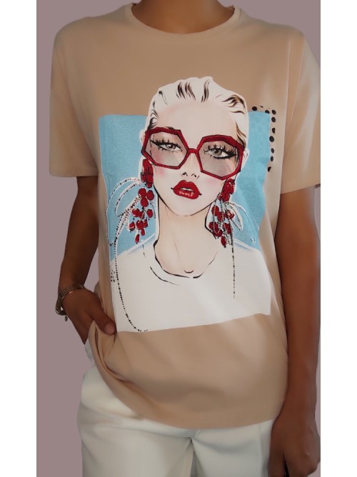 Γυναικείο T-shirt με Σχέδιο Μόδας και Παγέτες-231