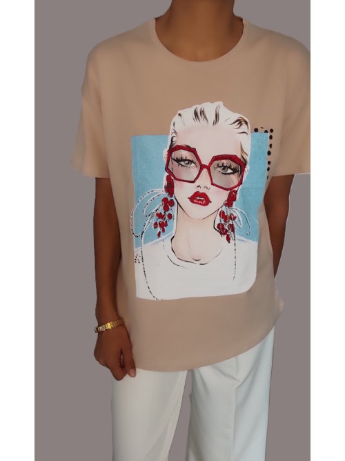 Γυναικείο T-shirt με Σχέδιο Μόδας και Παγέτες-231