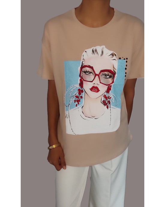 Γυναικείο T-shirt με Σχέδιο Μόδας και Παγέτες-231