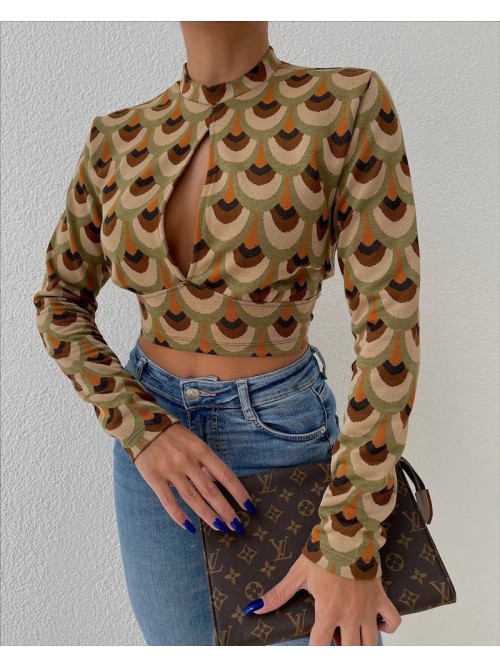Μοντέρνο Crop Top με Γεωμετρικό Σχέδιο & Ανοιχτή Λεπτομέρεια-265