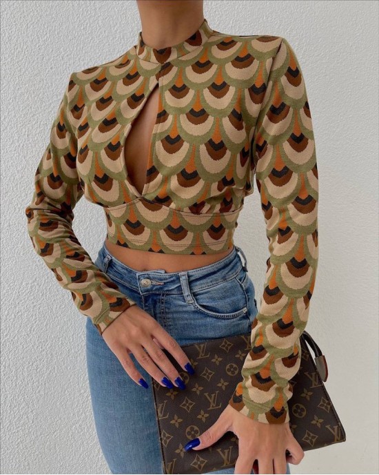 Μοντέρνο Crop Top με Γεωμετρικό Σχέδιο & Ανοιχτή Λεπτομέρεια-265