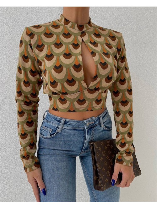 Μοντέρνο Crop Top με Γεωμετρικό Σχέδιο & Ανοιχτή Λεπτομέρεια-265