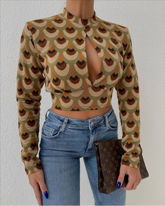 Μοντέρνο Crop Top με Γεωμετρικό Σχέδιο & Ανοιχτή Λεπτομέρεια-265
