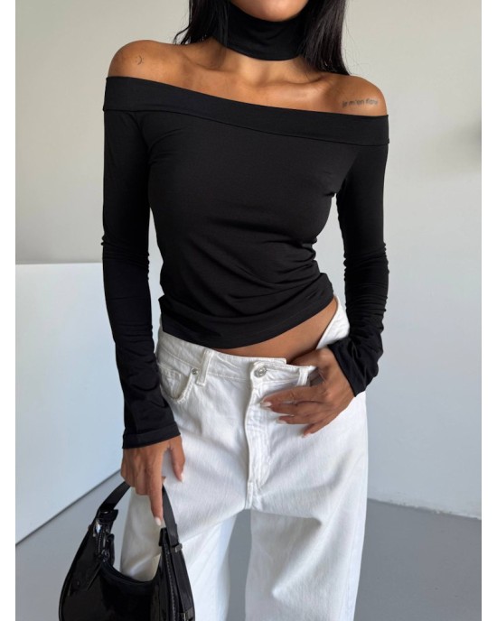 Γυναικείο Off Shoulder Τοπ Μακρυμάνικο Μαύρο- 292