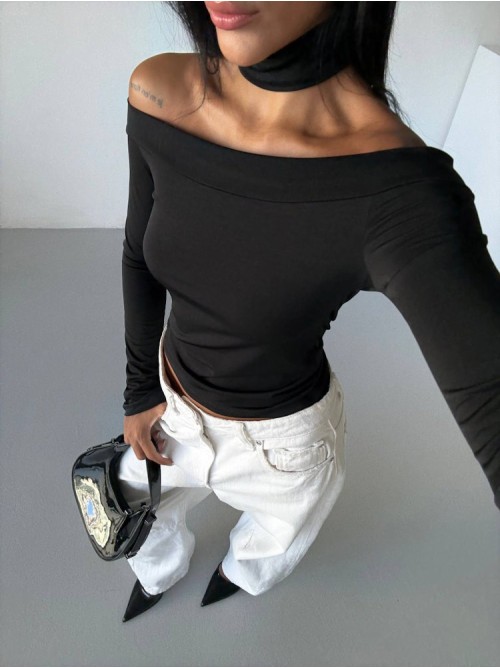 Γυναικείο Off Shoulder Τοπ Μακρυμάνικο Μαύρο- 292