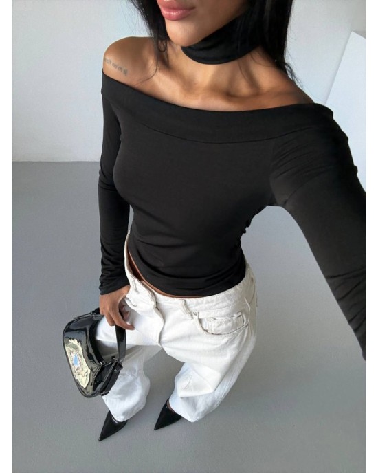 Γυναικείο Off Shoulder Τοπ Μακρυμάνικο Μαύρο- 292