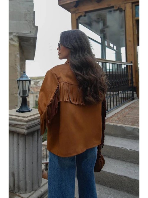 Jacket με Κρόσσια Suede – Ταμπά- 329