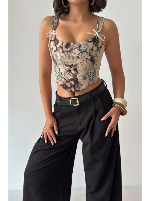 Floral Corset Top με Λουλουδάτο Print & Δεσίματα- 418