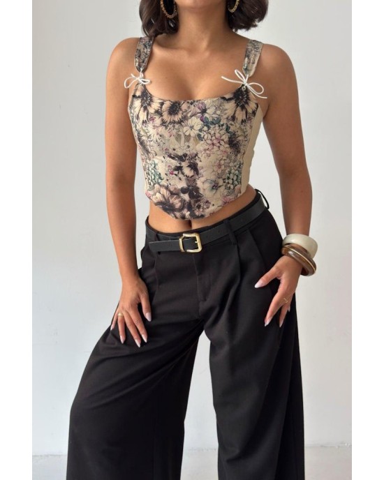 Floral Corset Top με Λουλουδάτο Print & Δεσίματα- 418