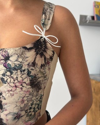 Floral Corset Top με Λουλουδάτο Print & Δεσίματα- 418