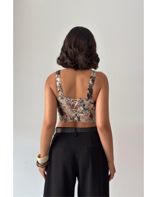Floral Corset Top με Λουλουδάτο Print & Δεσίματα- 418