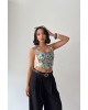 Blue Floral Corset Top με Λουλουδάτο Print & Δεσίματα- 419
