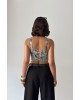 Blue Floral Corset Top με Λουλουδάτο Print & Δεσίματα- 419