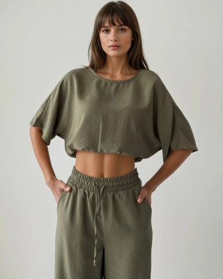 Olive Breeze Crop Blouse- 402