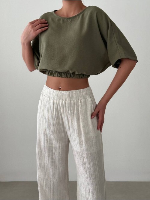 Olive Breeze Crop Blouse- 402