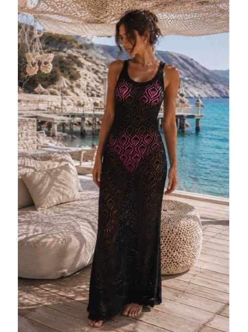 Crochet Maxi Beach Dress – Μαύρο- 406