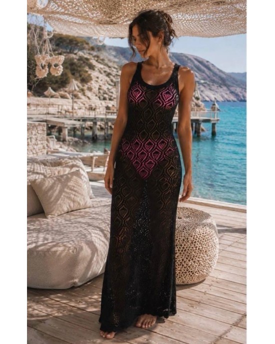 Crochet Maxi Beach Dress – Μαύρο- 406