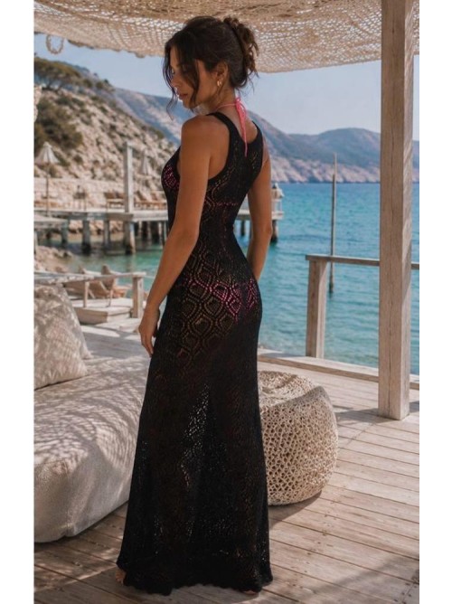Crochet Maxi Beach Dress – Μαύρο- 406