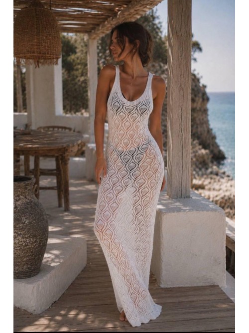 Crochet Maxi Beach Dress – Λευκό- 405