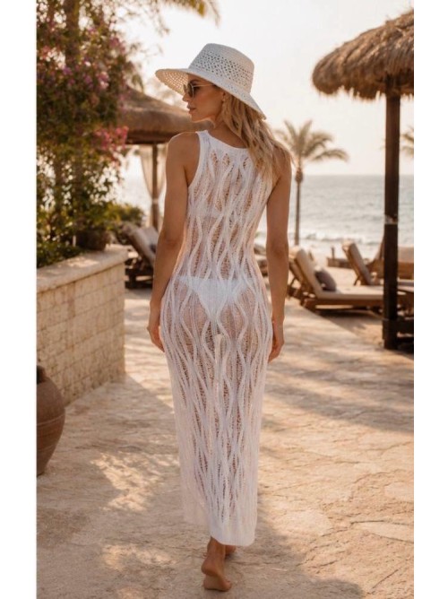 Isla Crochet Maxi Beach Dress – Λευκό- 407