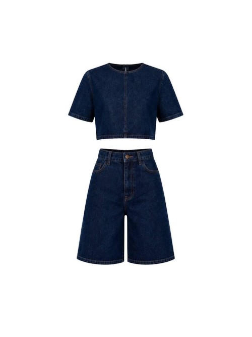 Denim Σετ με Cropped Top & Bermuda Σορτς- 422