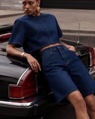 Denim Σετ με Cropped Top & Bermuda Σορτς- 422