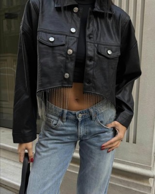 Luna Fringe Cropped Jacket Μαύρο- 381