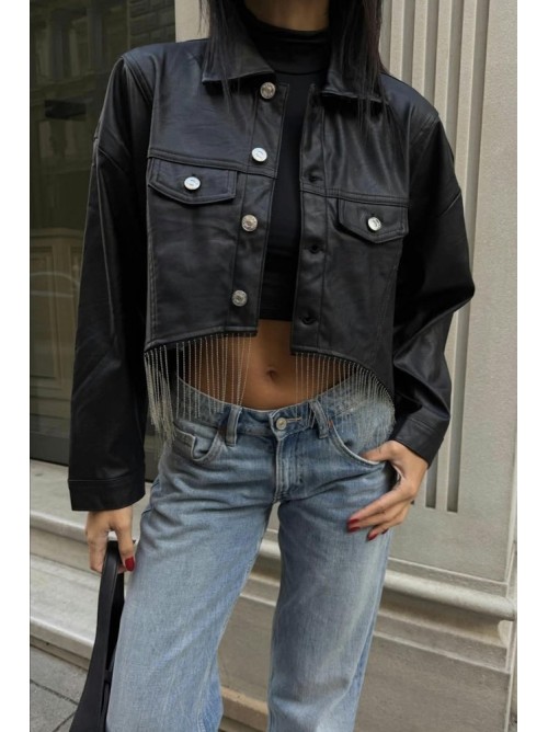 Luna Fringe Cropped Jacket Μαύρο- 381
