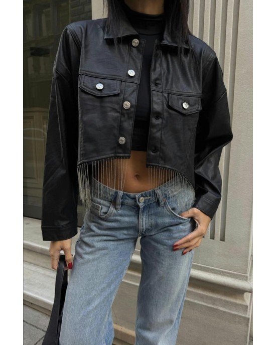 Luna Fringe Cropped Jacket Μαύρο- 381
