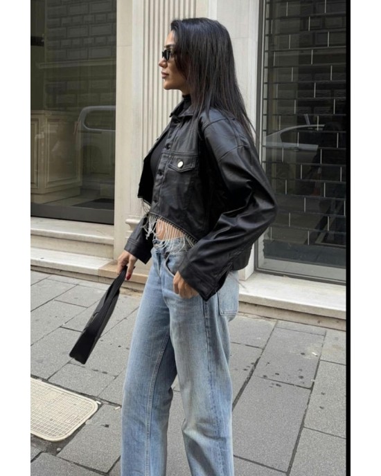 Luna Fringe Cropped Jacket Μαύρο- 381
