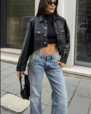 Luna Fringe Cropped Jacket Μαύρο- 381
