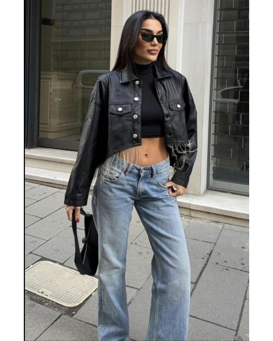 Luna Fringe Cropped Jacket Μαύρο- 381