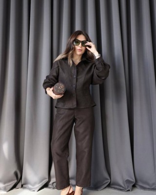 Σετ Suede Effect Jacket & Παντελόνι σε Chocolate Brown- 426
