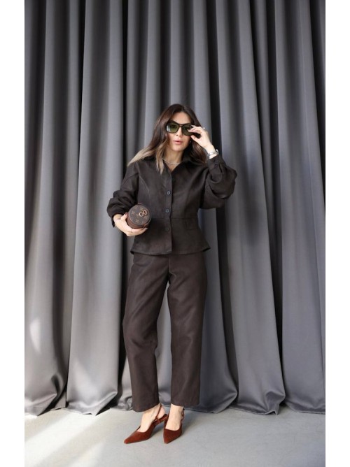 Σετ Suede Effect Jacket & Παντελόνι σε Chocolate Brown- 426
