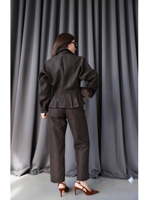 Σετ Suede Effect Jacket & Παντελόνι σε Chocolate Brown- 426