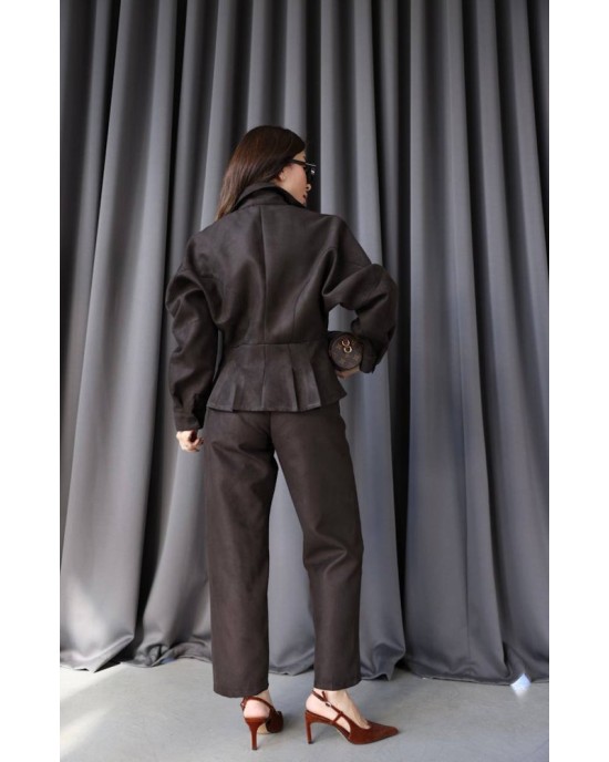 Σετ Suede Effect Jacket & Παντελόνι σε Chocolate Brown- 426