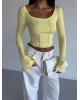 Μπλούζα Crop Top με Μακρύ Μανίκι – Κίτρινο- 289