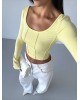 Μπλούζα Crop Top με Μακρύ Μανίκι – Κίτρινο- 289