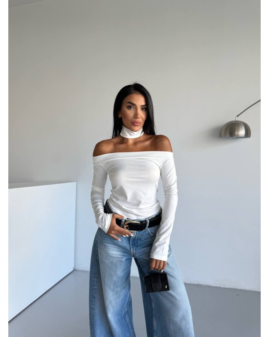 Γυναικείο Off Shoulder Τοπ Μακρυμάνικο Άσπρο- 277