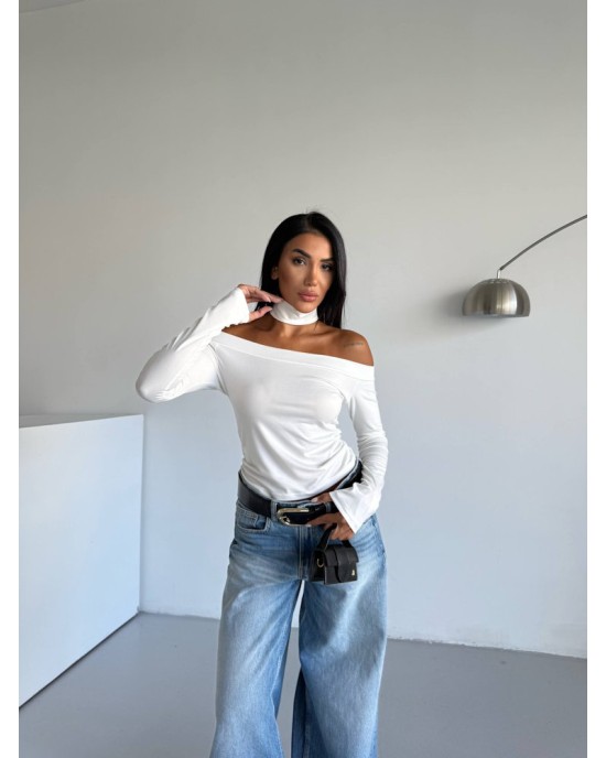 Γυναικείο Off Shoulder Τοπ Μακρυμάνικο Άσπρο- 277