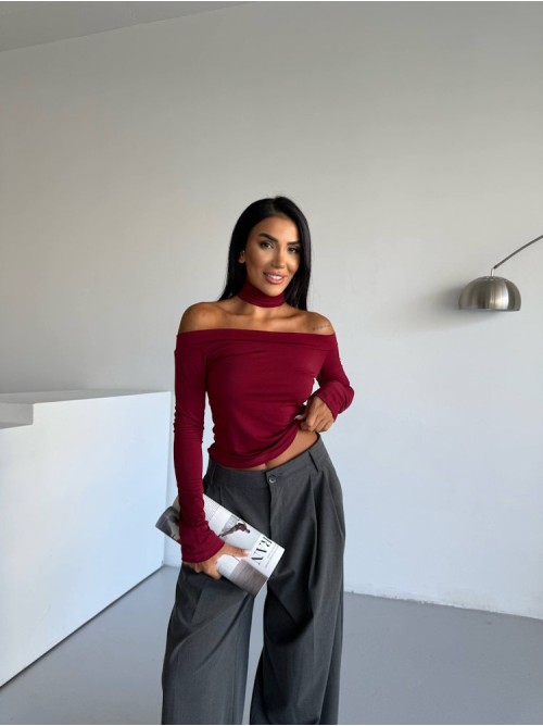 Γυναικείο Off Shoulder Τοπ Μακρυμάνικο Μπορντό- 278