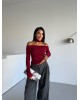 Γυναικείο Off Shoulder Τοπ Μακρυμάνικο Μπορντό- 278