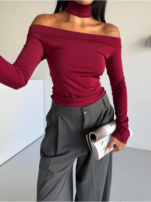 Γυναικείο Off Shoulder Τοπ Μακρυμάνικο Μπορντό- 278