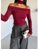 Γυναικείο Off Shoulder Τοπ Μακρυμάνικο Μπορντό- 278